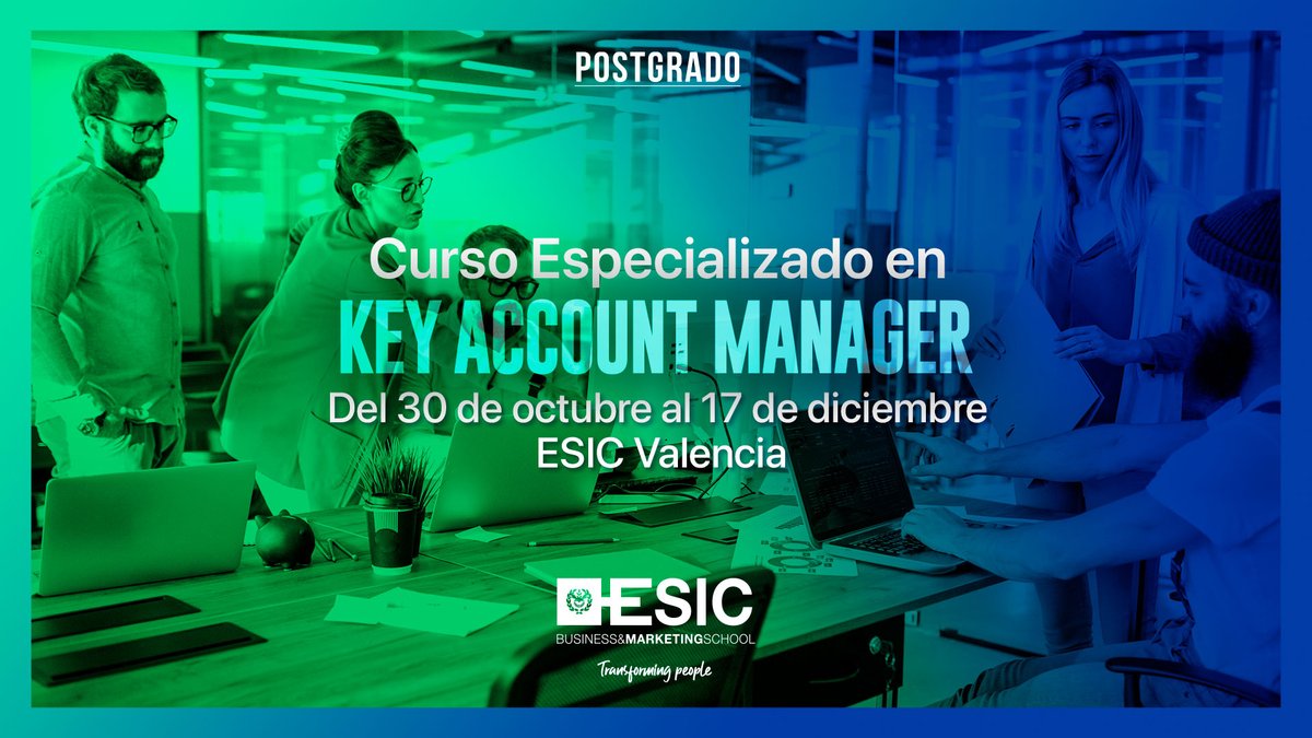 JaenMJulia's tweet photo. Key Account Manager https://t.co/3g5szQ2Smz en @EsicValencia. Inicio el 30 de octubre. Aprovecha el descuento por inscripción anticipada. Infórmate y reserva tu plaza en executive.valencia@esic.edu
#cursosespecializados #kam #cuentasclave #clientes #mercados #ventas https://t.co/n29FHS8iRQ