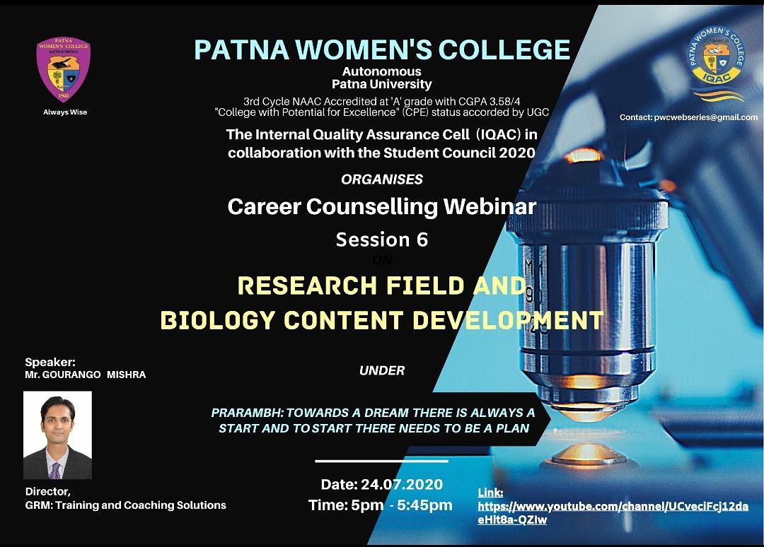 IicPwc's tweet photo. Here comes the sixth poster of the webinar session  PRARAMBH 2020 🌸✨
Session 6 on - RESEARCH FIELD AND BIOLOGY CONTENT DEVELOPMENT. 
Get ready to level up! 💥
Stay tuned for more. 
#PWC
#PWCPRARAMBH2020
#EMBRACEENRICHEXCEL
#yeswecandoit https://t.co/CZx3lwqmj6