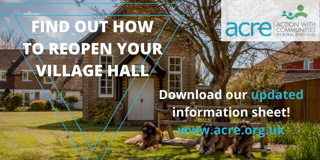 ACRE_national's tweet image. 📢IMPORTANT UPDATE FOR VILLAGE HALLS❗️

We've published updated information to help you reopen reflecting recent gov #COVID19 guidance, inc:

- Permitted sports &amp;amp; performances
- Capacity and social distancing
- FAQs

bit.ly/2WF7ixt