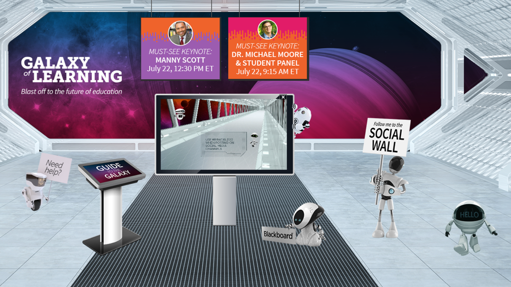 Blackboard's tweet photo. #BbWorld20 is live! Register, log in and get ready for two days of interactive learning aboard the BbWorld space station. https://t.co/qjNtCUCGDh https://t.co/qpXYPV9bTf