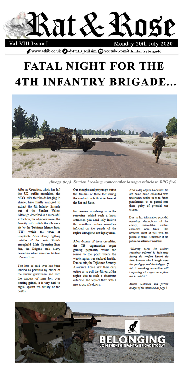 After ten weeks the 4IB return home from Tajikistan's Farkhar Valley in controversy... A terror group on the rise, funding from an unknown source, where will this group strike next? #Arma3 #milsim <a href="/Arma3official/">arma3official</a> <a href="/Nillers_/">Nillers</a> <a href="/kmdrfarsight/">Farsight</a> <a href="/thebuckfastwine/">thebuckfastwine</a> <a href="/A3_Melle/">Melle</a> <a href="/FlashRangerArma/">Flash-Ranger</a>