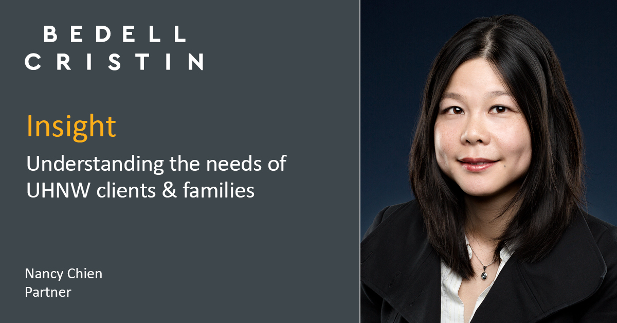 Nancy Chien, Partner at Bedell Cristin recently met with Hubbis to outline her perspectives on the world of structures, offshore and mid-shore jurisdictions and helping UHNW clients more optimally organise and manage their wealth. Find out more: bit.ly/3eNYQlx