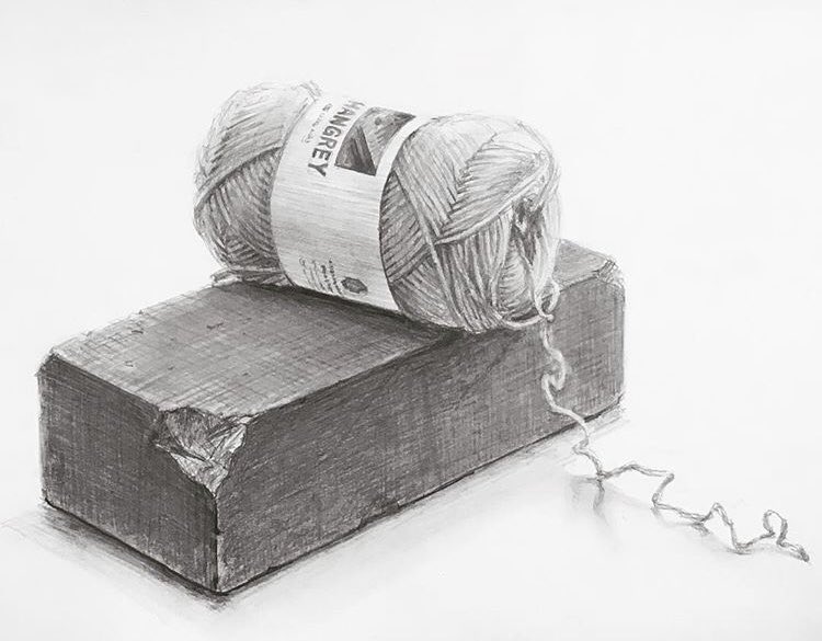 西滝直人 Na Tviteru 100日デッサン 21 日目 レンガ 毛糸 デッサン 鉛筆画