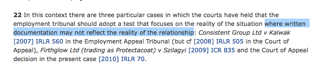 30/ Expect  @dinahrose to start Act 2 by coming back against Lord Leggatt's suggestion that you throw ordinary principles out of the window with the qualifying terms set out in Autoclenz para 22. Hence Uber's case of consistency between written terms & actuality.