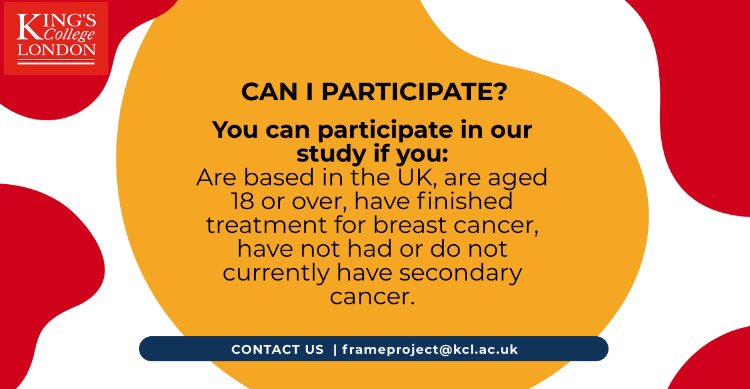 📢Call for participants! <a href="/KingsIoPPN/">Institute of Psychiatry, Psychology & Neuroscience</a> are looking for women who have felt low or worried since finishing treatment for #breastcancer to take part in a new online study! For more information and to sign up please visit: frameproject.co.uk #breastcancerawareness #mentalhealth