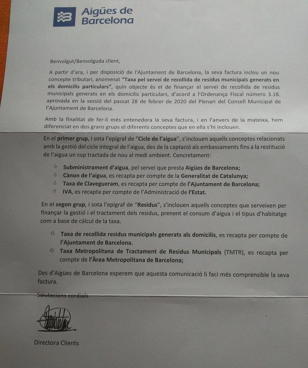 moncapsa's tweet photo. En plena pandèmia. En l'inici d'una crisi econòmica monumental, @AdaColau, l'alcaldessa xupiguai, ha decidit que paguem poc d'aigua a Barcelona i ens ha afegit un nou impost: taxa recollida de residus municipals generats als domicilis. https://t.co/x0alN1QAEl