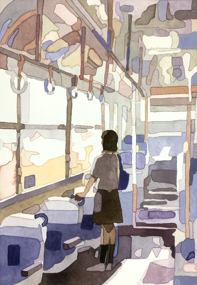 1girl solo skirt black hair from behind socks train interior  illustration images