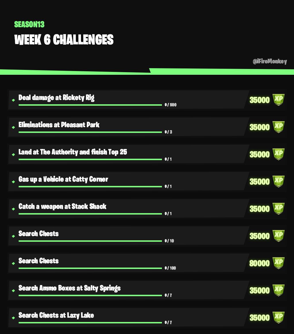 Ifiremonkey On Twitter Fortnite Week 6 Challenges Week 6 Xp Coin Info 3 Golden Coins 4 Green Coins 2 Purple Coins 5 Blue Coins