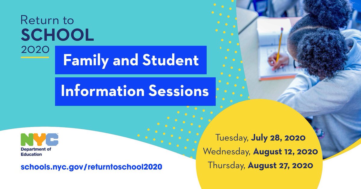 MrsM33qPC's tweet photo. Throughout the summer @NYCSchools will host a series of Family &amp; Student Info Sessions to share information &amp; answer questions about the plans for the 2020–21 school year!! @PS_33Q @D29Shines Be sure to register &amp; tune in: https://t.co/3iUSD14Y2C https://t.co/TmrCj0BrVD