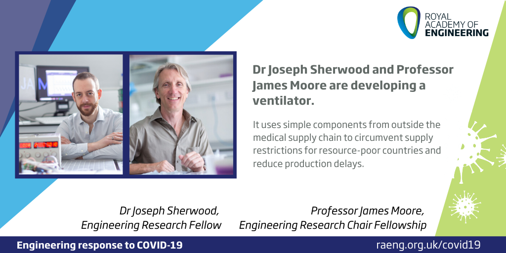 Royal Academy of Engineering (@raengnews) on Twitter photo Two of our awardees, Dr Joseph Sherwood and Professor James Moore,  are spearheading <a href="/JAM_VENT/">JAMVENT</a>, a low cost ventilator they are developing at <a href="/imperialcollege/">Imperial College London</a>. 
Find out more about their #COVID19 work: raeng.org.uk/grants-prizes/… Two of our awardees, Dr Joseph Sherwood and Professor James Moore,  are spearheading <a href="/JAM_VENT/">JAMVENT</a>, a low cost ventilator they are developing at <a href="/imperialcollege/">Imperial College London</a>. 
Find out more about their #COVID19 work: raeng.org.uk/grants-prizes/…