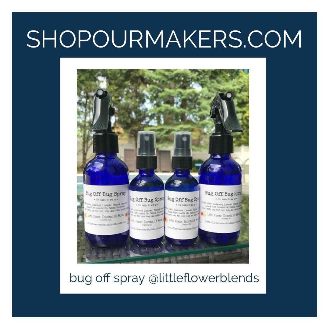 Greenheads. Horseflies. Mosquitos. Repel pests around the pool or beach with Bug Off Spray by @littleflowerblends. This spray is Chemical, Paraben, and Cruelty Free. It contains oils like Patchouli and Peppermint and is found on ShopOurMakers.com. #bugshield #nobugbites