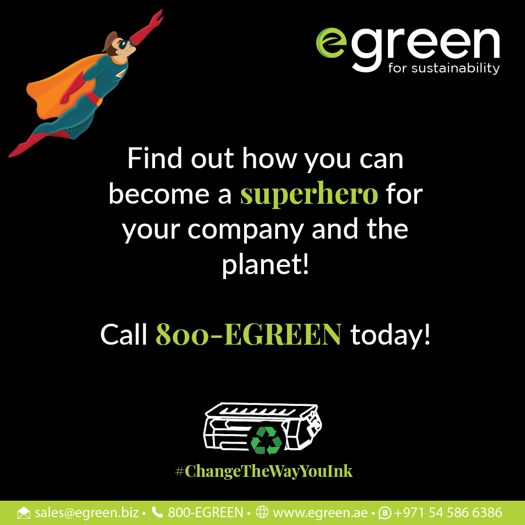 egreenAE's tweet photo. Find out how you can become a #superhero for your company and the planet! Call 800-EGREEN today!
.
.
#ChangeTheWayYouInk #reuse #reduce #recycle #forsustainability #savecosts #frugal #supportlocal #sme #uae #printer #tonercartridge #printers #documentsolutions https://t.co/ZgDGP7USHr