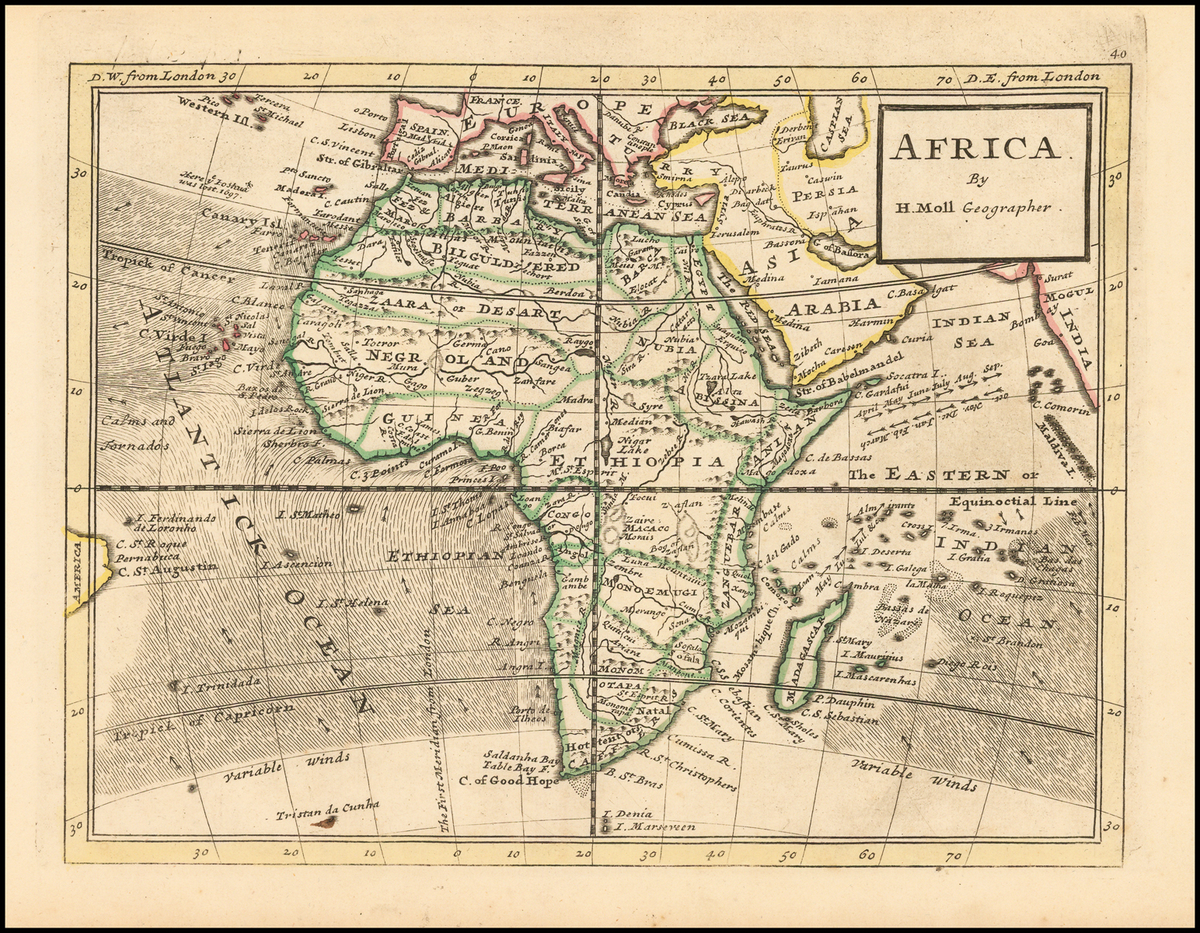 8. "Africa" by Herman Moll (1729).Most of Niger River watershed is termed "Negroland".