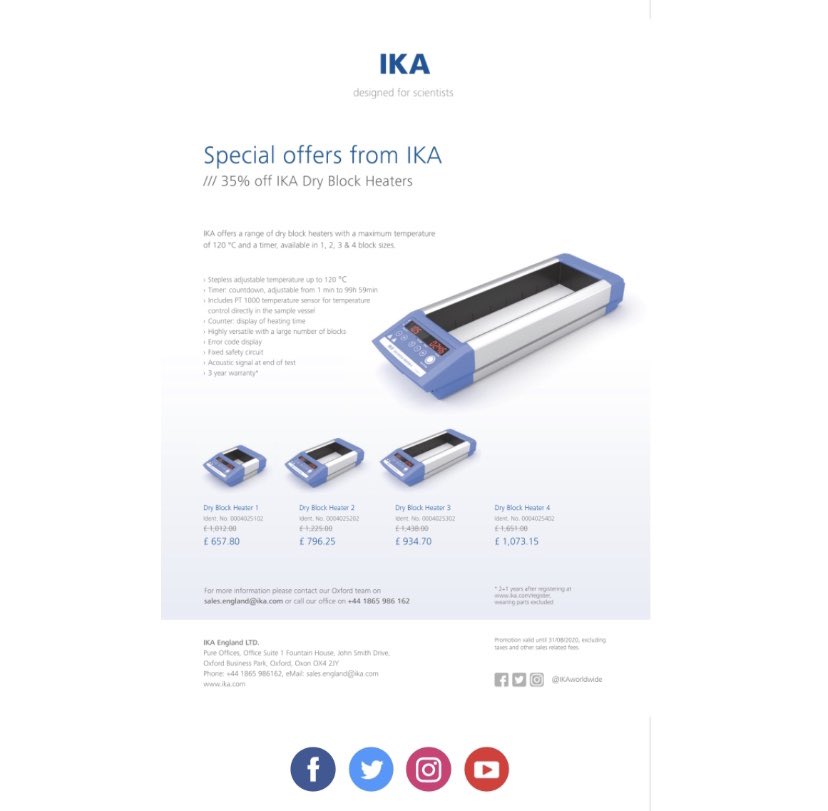 ChemistryChrisA's tweet photo. Dry Block Heater - Amazing offer for a limited time only!
https://t.co/cSqdh1O506
#chooseika #dryblockheater #dryblock #blockheater #heating #heatingup @ikaworldwide @ika_oxford @ika_warszawa @ika_southeast_asia https://t.co/2TYkxn6Vuy