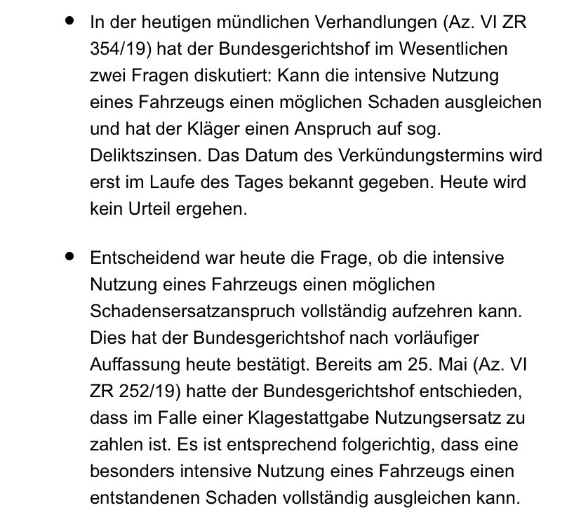 kavojtech's tweet photo. In der #BGH-Verhandlung heute früh in einem VW-Verfahren wurden zwei Fragen diskutiert: Gesamtlaufleistung und der Anspruch auf sog. Deliktszinsen. Das sagt @VWGroup dazu. #bghvw https://t.co/Q42pEqedxA