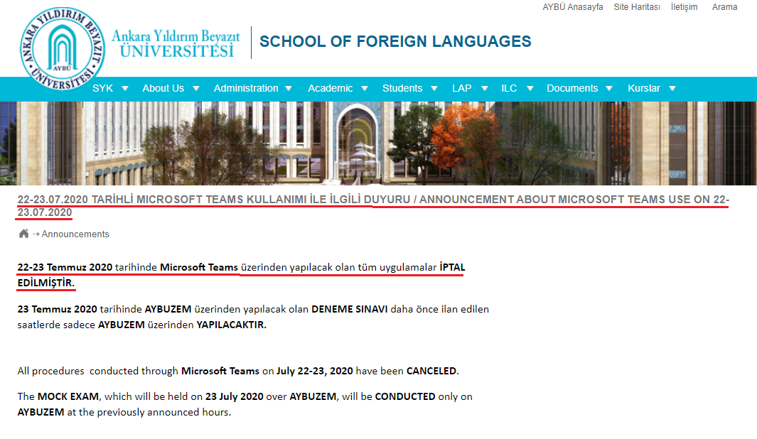 Yıldırım Beyazıt Üniversitesi uzaktan sınavlarda önce kamera kaydından sonra Microsoft Teams'den vazgeçti.

Bunda ne kadar katkım var bilemiyorum.

Ama alkışlanması gereken hatadan dönme erdemini gösteren üniversite ve hakları için mücadele eden öğrencilerdir

👏👏👏

<a href="/ybuankara/">Ankara Yıldırım Beyazıt Üniversitesi</a>
