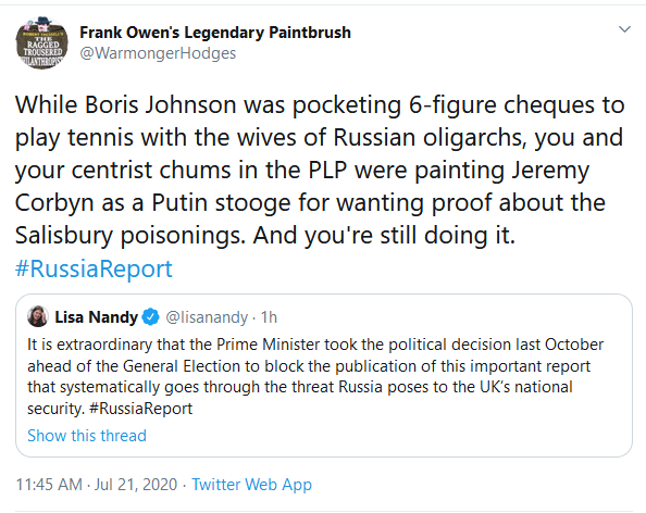 Narrator: But Corbyn was a 'Putin stooge'. And Nandy has a simple response to this that she could use: Why did Jeremy & Seumas demand 'proof' yet refuse to be briefed?
