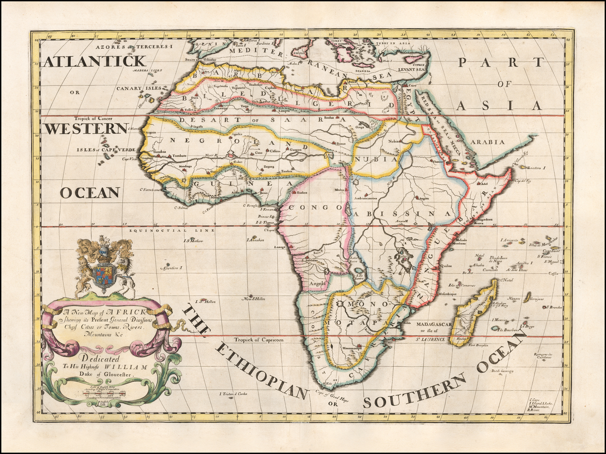 9. "A New Map of Africk" by Edward Wells (1738).