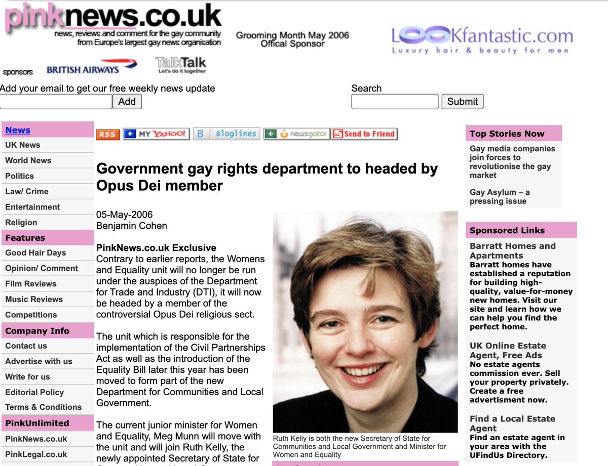 2006 was a special year:  @SimonHughes came out as bisexual on  @PinkNews and we won plaudits for our coverage of Ruth Kelly being appointed 'Minister for Gays', despite always abstaining on equality votes. (7/22)