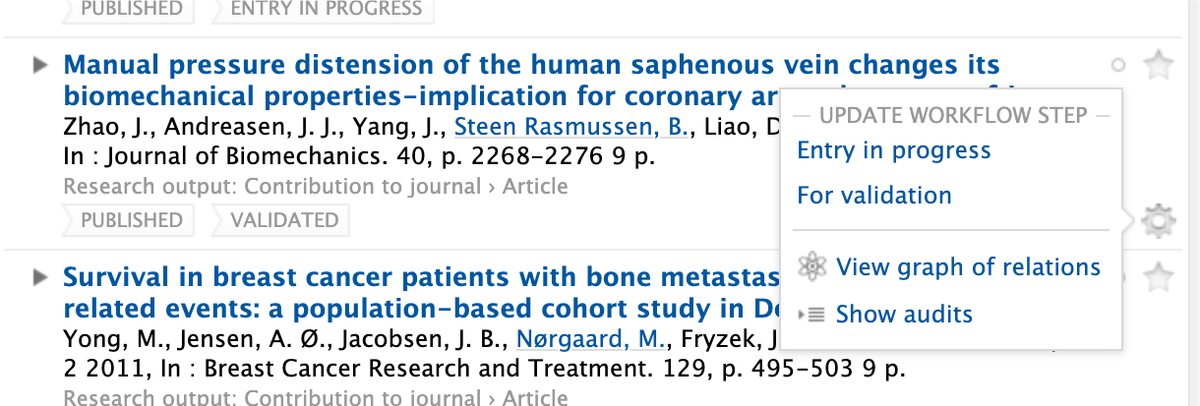 elsevierpure's tweet image. Did you know that Pure lists have a gear cog that provides great short cuts? For instance on users, you can switch user, and on research outputs, you can move the workflow.
#elsevierpure #didyouknow