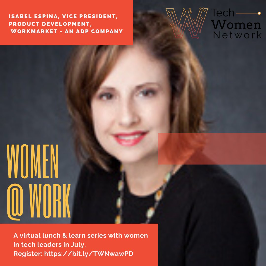 TechWomenWork's tweet photo. Join us for our upcoming 'Women @ Work' lunch and learn with Isabel  @ @workmarket. We'll learn about #productdevelopment and how she started her career with her #STEM background. #womenatwork #womenintech #lunchandlearn #diversityintech #techwomennetwork https://t.co/aJhwDbW3W2 https://t.co/3piFv79lct