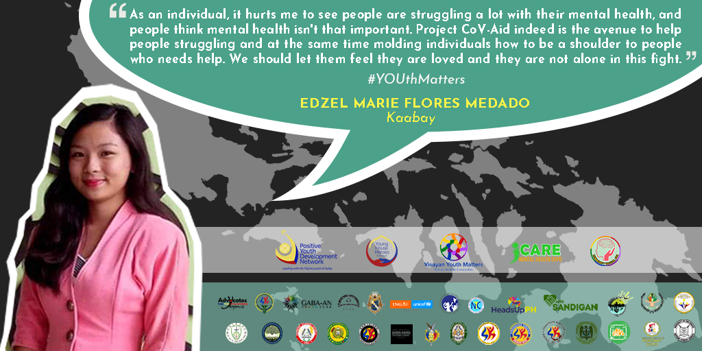 VYMCV_official's tweet photo. 💚Kumusta Ka Kaabay?💚

Our #ProjectCoVAid Kaabays share their insights on what it's like being part of the forefront of Mental Health Awareness in this global pandemic.

For a #HealthierVisayas, Mag #StoryaTaGaw📯📯📯 https://t.co/4obWst3nco