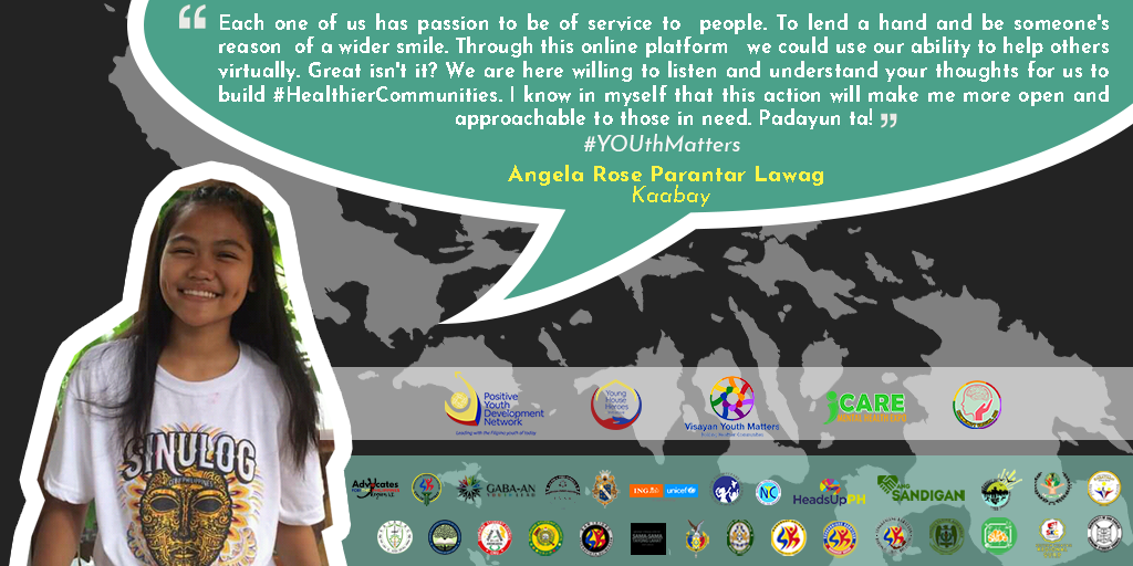 VYMCV_official's tweet photo. 💚Kumusta Ka Kaabay?💚

Our #ProjectCoVAid Kaabays share their insights on what it's like being part of the forefront of Mental Health Awareness in this global pandemic.

For a #HealthierVisayas, Mag #StoryaTaGaw📯📯📯 https://t.co/4obWst3nco