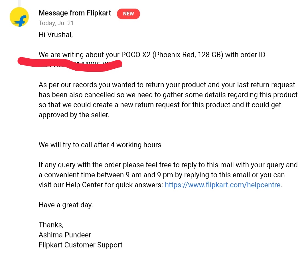 vrushal_kamble's tweet photo. It has been 2 weeks of receiving same msg. The seller is not ready to address the issue and @Flipkart is insufficient in solving it. No call since few days &amp; have audacity to text back for getting feedback on unresolved issues. FYI both of my numbers are active. Replace or Refund https://t.co/OWpGdcBMWC