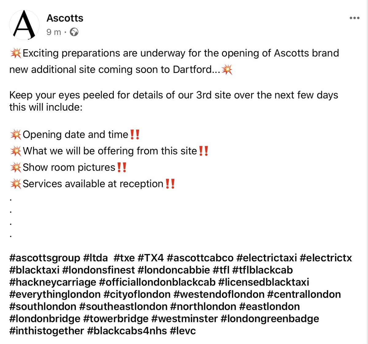AscottsGroup's tweet photo. #ascottsgroup #ltda #txe #TX4 #ascottcabco #electrictaxi #electrictx #blacktaxi #londonsfinest #londoncabbie #tfl #tflblackcab #hackneycarriage #officiallondonblackcab #licensedblacktaxi #everythinglondon #cityoflondon #westendoflondon #inthistogether #blackcabs4nhs #levc https://t.co/FcDk3wMz4h