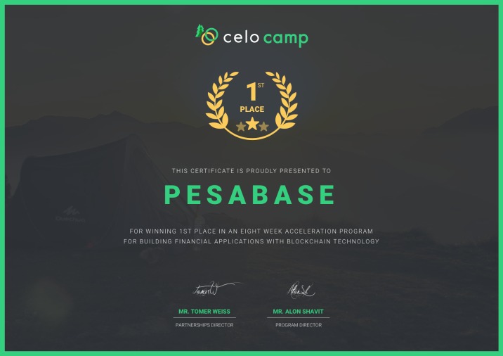 Such an amazing honor to relish this win as a great step toward making our vision to connect Africa financially! Together with the <a href="/CeloOrg/">Celo</a> community we're fostering prosperity for all. 
 Join us in our journey &amp;to be a tester, here's the Telegram chat 😃 t.me/joinchat/FMdST…