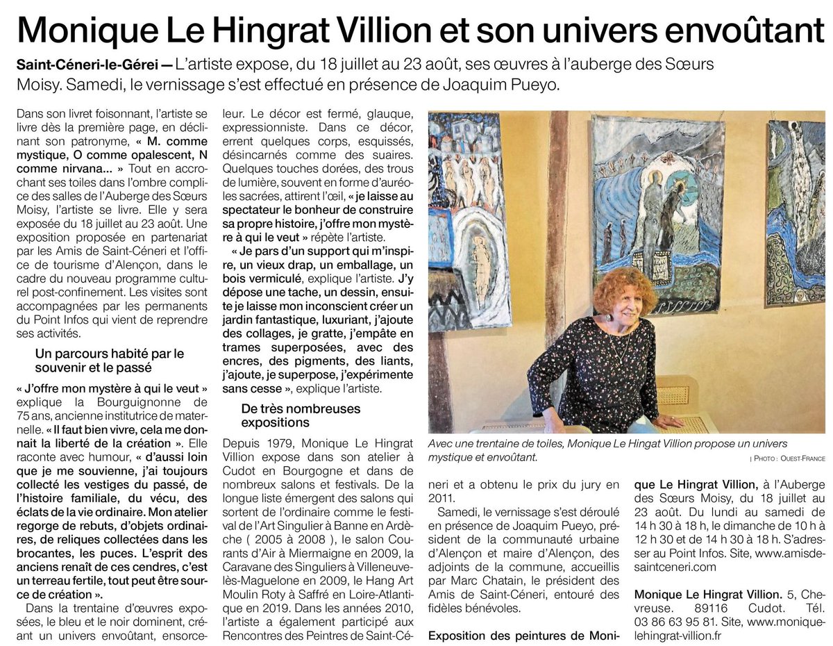 Bel article publié dans <a href="/OuestFrance61/">Ouest-France 61</a> au sujet de l'exposition que nous vous proposons à #saintcéneri #Orne #art