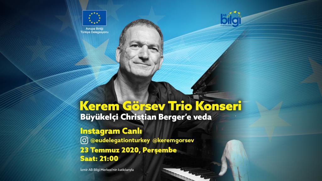 abbmizmir's tweet photo. AB Bilgi Merkezleri tarafından düzenlenen Kerem Görsev Trio konseri ile AB Büyükelçisi Christian Berger’e veda ediyoruz. 23 Temmuz Perş. günü saat 21:00’de Büyükelçi Christian Berger’in de katılımıyla Instagram'dan canlı yayınla gerçekleştirilecek bu özel performansı kaçırmayın. https://t.co/BPoV7SUhlO