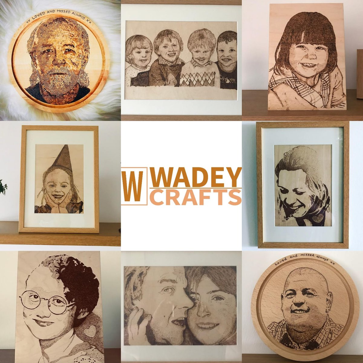 wadeycrafts's tweet photo. A selection of portraits hand burnt by Wadey Crafts. Prices start at £60. Message me for further details. https://t.co/mXgopbUMG7