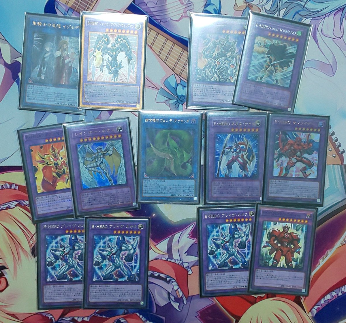 ハル 紹介するのを忘れてたので デッキ紹介その6 ネオス入融合軸hero やることは盤面沢山展開して アナコンダ ネオスフュージョン レインボーネオス を作るデッキになってます 遊戯王