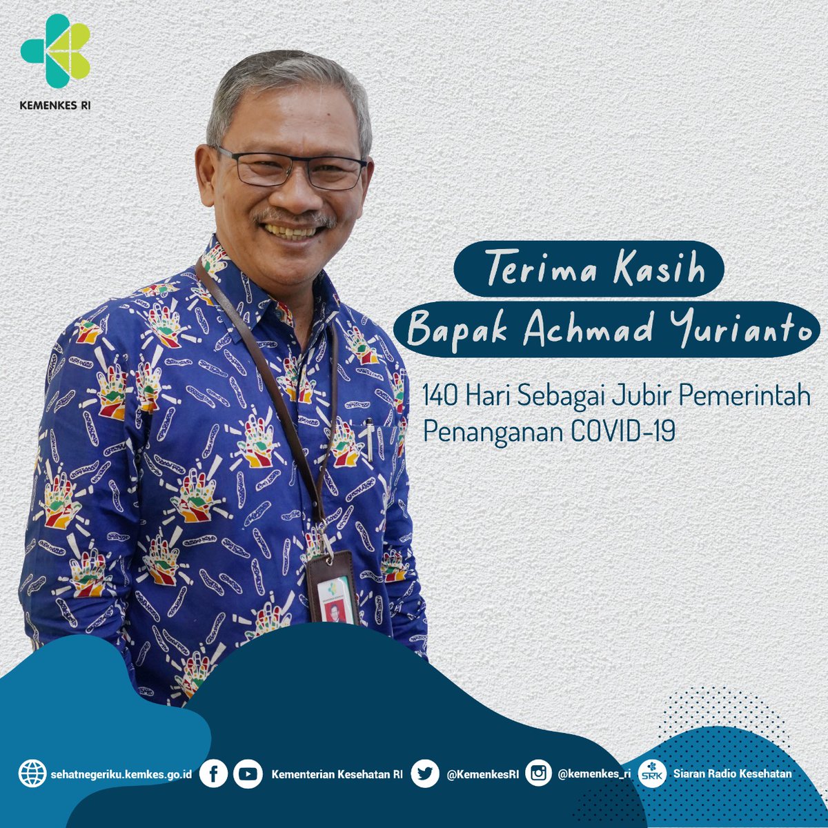 Terima kasih, Pak Yuri atas informasi dan edukasi publik ttg COVID19 selama ini. 
Sekarang bisa lbh fokus sbg Dirjen P2P. 🙏
<a href="/KemenkesRI/">Kementerian Kesehatan RI</a>