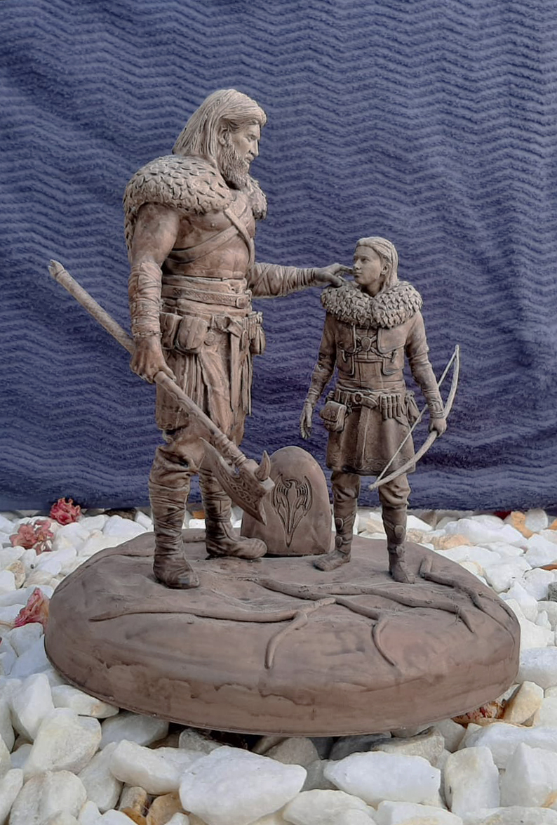 ZunaSW's tweet photo. Here it is finished, finally. My @TESOnline #ElderScrollsOnline character Hjalmar, and his daughter Svari. I sculpted this digitally, and then 3D printed it, and painted it as the collectors edition statues of the game. It is about 25 cm tall. Months of work, done! https://t.co/QWB0oFAGqR