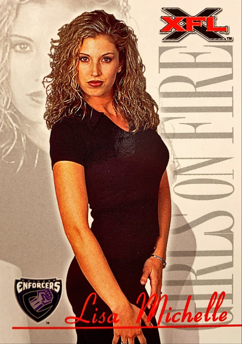 XFLCards's tweet photo. She aspires to be a major pop recording artist, and Lisa Michelle certainly has our endorsement. We haven’t heard her sing, but the video gets 2 enthusiastic thumbs up.

Girls on Fire: Lisa Michelle #ChicagoEnforcers - 2001 #Topps #XFL #87

#XFLCards #XFL2001 #TradingCards https://t.co/lXSAKJMf6x