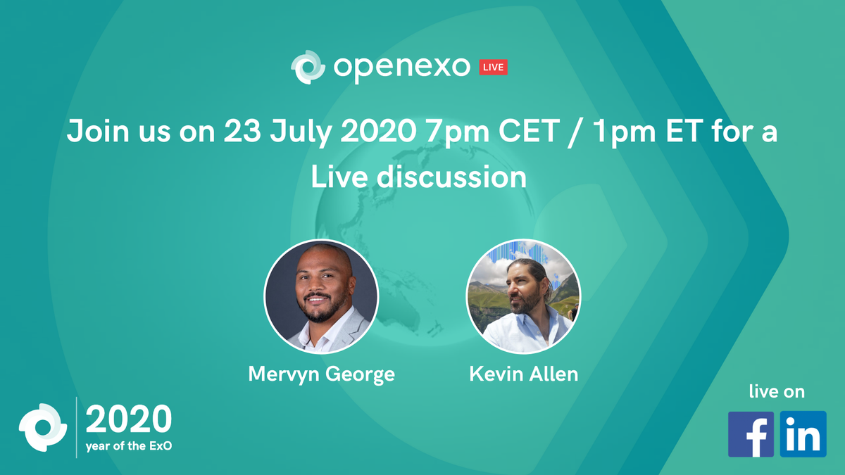 OpenExO's tweet photo. We are excited to be speaking with @mervynonline on this weeks OpenExO Live call. Mervyn heads up innovation strategy for a large multinational. Join us on Facebook or LinkedIn on Thursday 23 July at 7pm CET / 1pm EST
#Community #ExponentialOrganizations #Thrive https://t.co/vdr2WkGXuW