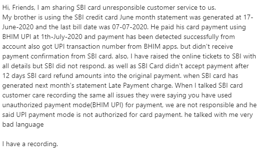 sharpquiz's tweet photo. #SBICard is using unauthorized payment mode (UPI) for accept card payment saying, customer care.
#sbin #sbicards #sbin https://t.co/L3lXjewhXz