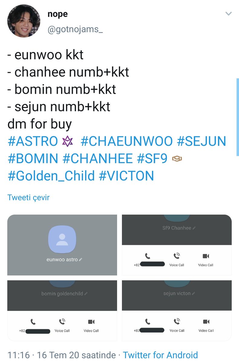 [‼️] Millet, hem Golden Child'ın hem de diğer birçok idolün kişisel bilgilerini satan bir hesap var. Yaptığı işin doğru olup olmadığını bilsek de sizden ricamız idollerin özel hayatının korunması için bu hesabı Twitter'a bildirmeniz.