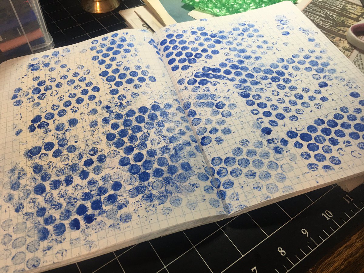 handdrawnmfa's tweet photo. Textured pages in my composition notebook, made with bubble wrap and a stamp pad. https://t.co/P6v7HzAIHc