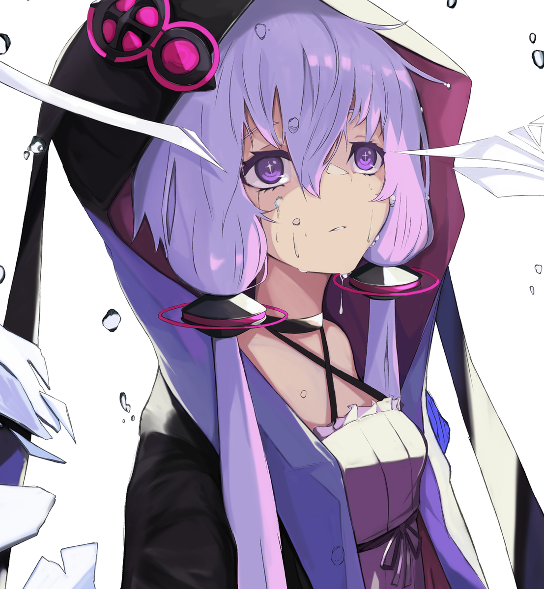 yuzuki yukari 1girl bug purple eyes criss-cross halter hood purple hair butterfly  illustration images