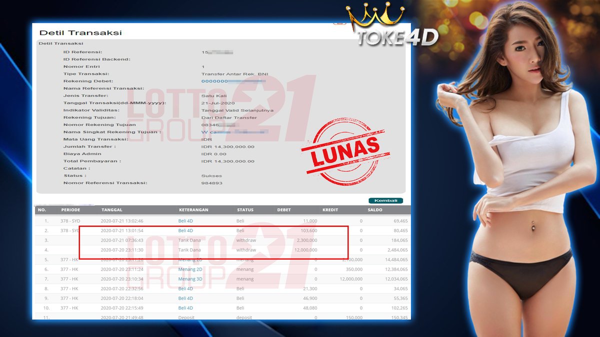 Toke4dO's tweet photo. BUKTI JP HONGKONG
TANGGAL - 20 -07 - 2020
TOKE4D Lotto21 Group

JENIS PERMAINAN : 4D
KEMENANGAN : Rp. 14.650.000
WITHDRAW : Rp. 14.300.000

#doyantoto #situsterpercaya #bandarterbesar #togelonlineterpercaya #togelterbaik #togelterpercaya #livecasino #sicbo #bacarat #gongball https://t.co/OW5c64hvBf