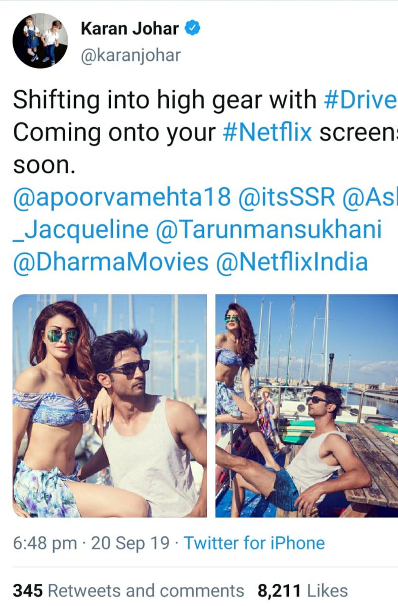 On 20th September to everyone shock  @karanjohar unanimously without Sushant concent announced that Drive will release Digitally. Again saying it was without Sushant concent nor going Digital was the part of actor contract with  @DharmaMovies still Johar went ahead.