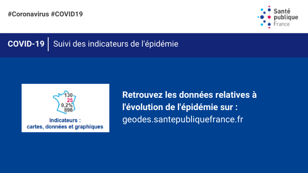 SantePubliqueFr's tweet photo. [#Coronavirus] 🔎Pour suivre les indicateurs de l’évolution de l’épidémie en #France, consultez notre site cartographique Géodes : https://t.co/c180GRAqFX https://t.co/fPEFDfPihi