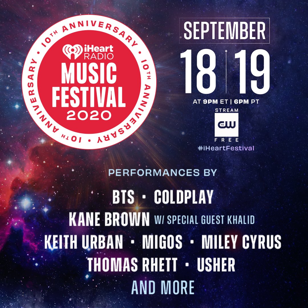 KCJB910's tweet photo. Our iHeartRadio Music Festival is back for its 10th year on Sept. 18 + 19 and promises to be the biggest virtual music festival of 2020! Listen to both nights right here and watch on the @TheCW app. Check out this year’s full lineup: https://t.co/Mk37fqIr6g #iHeartFestival https://t.co/i2yHYPdXGc