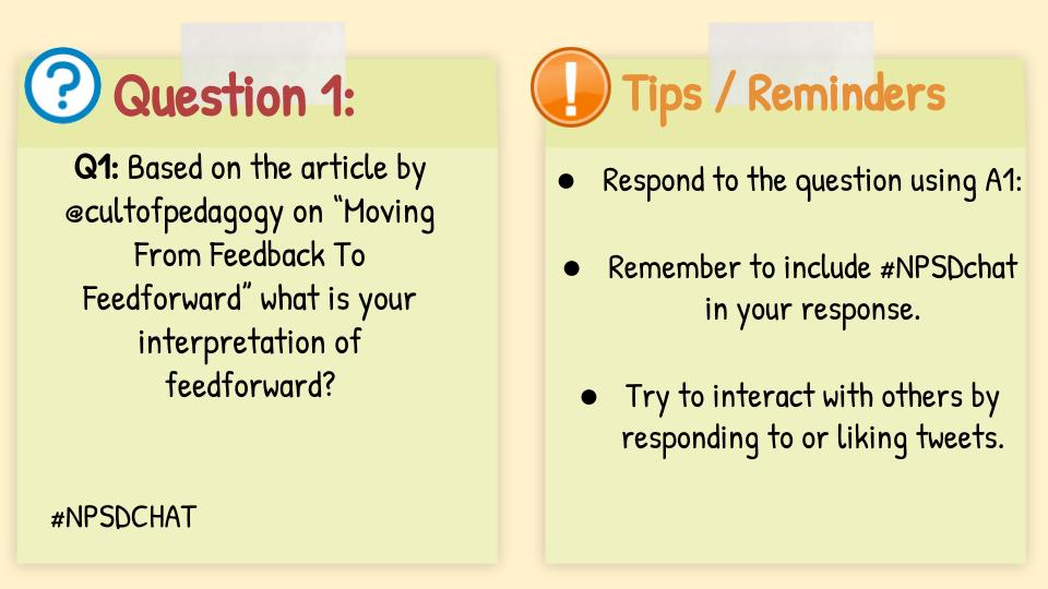 megburkeall4ed's tweet photo. Let's get started with Q1 inspired by @cultofpedagogy and the idea of moving from feedback to feedforward. #NPSDCHAT https://t.co/wsAC5V8um6