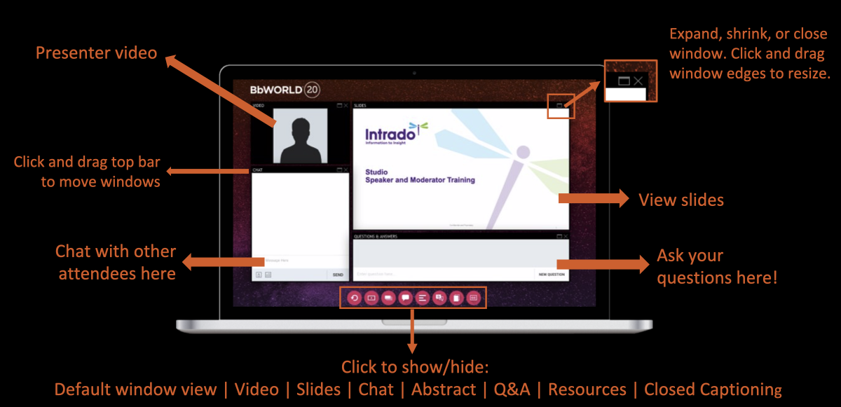 malcolmmurray's tweet photo. Helpful opening slide in a #BbWorld20 session that explains how to use the conference session tools. https://t.co/iPwXK6CHYW