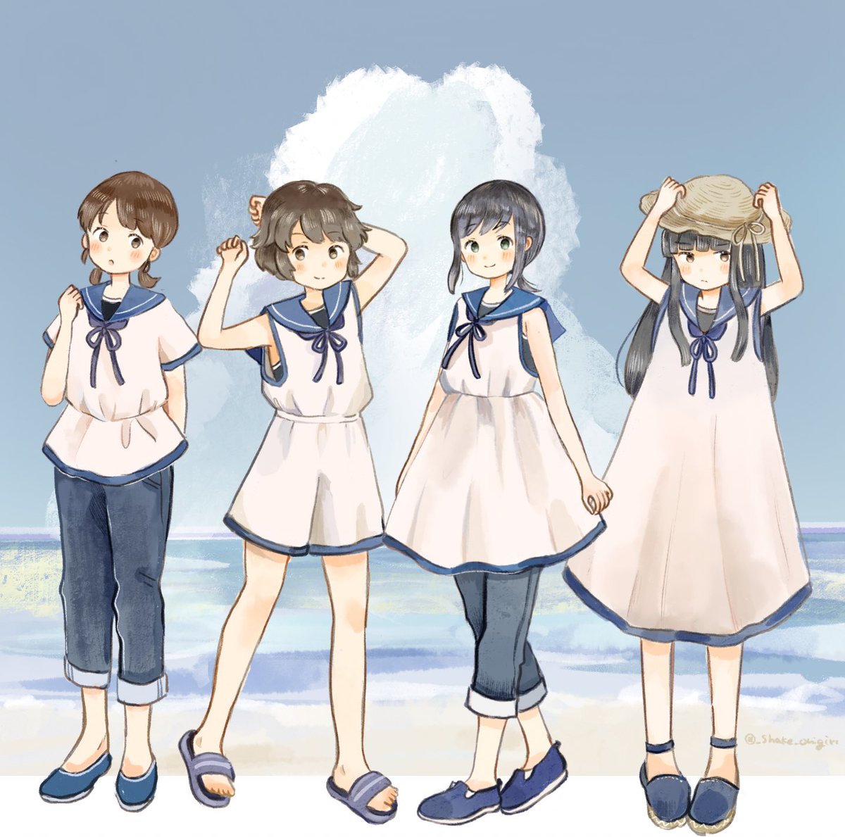 fubuki (kancolle) ,hatsuyuki (kancolle) ,miyuki (kancolle) ,shirayuki (kancolle) multiple girls dress black hair sailor collar short hair 4girls long hair  illustration images