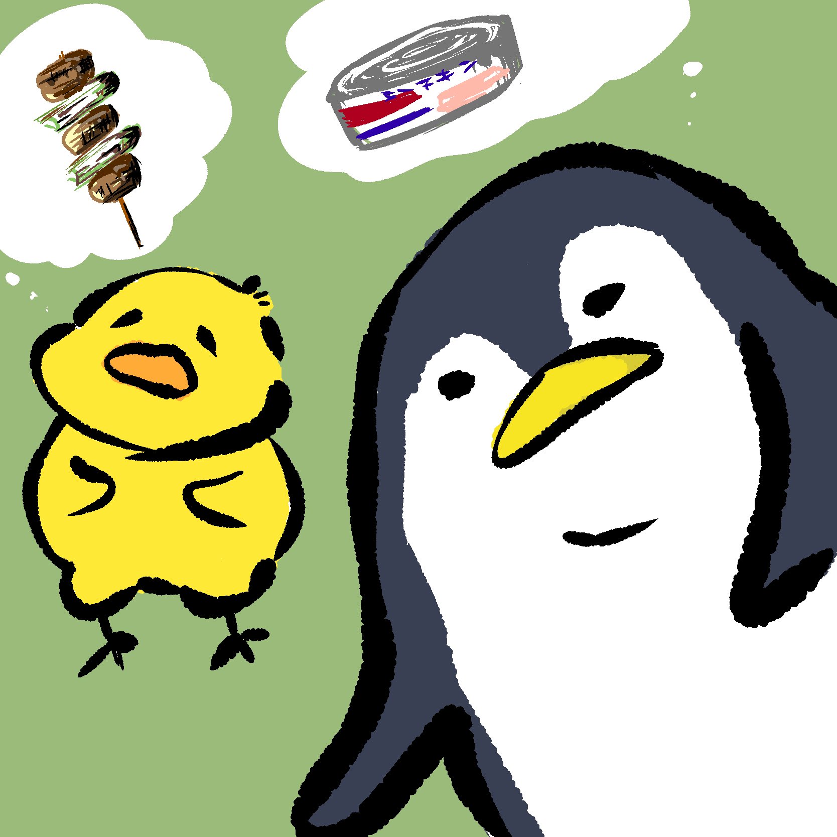 ぺんすけ だから我々はここから逃げる事にした ここがどこだかは分からないのだが とにかく逃げる事にした カバンには着替えやタオル 洗面道具を入れておこう ヒヨコはすでに準備が万全だ ペンギン ひよこ 大脱走 イラスト 絵日記